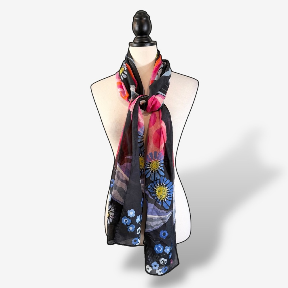 The Met Scarf Relais French Art Pink Black Floral Rectangle 23”x70” Spring Artsy